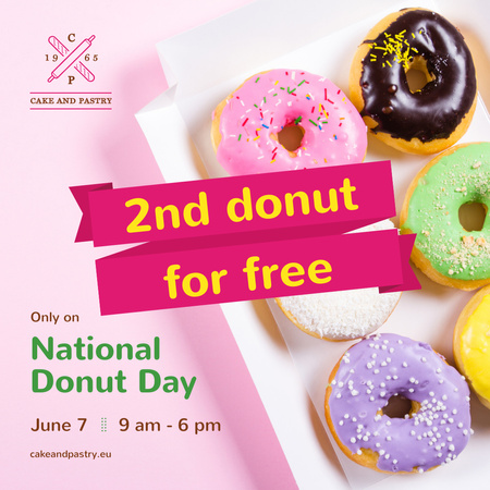 Ontwerpsjabloon van Instagram van Nationale donutdag met heerlijke geglazuurde donuts
