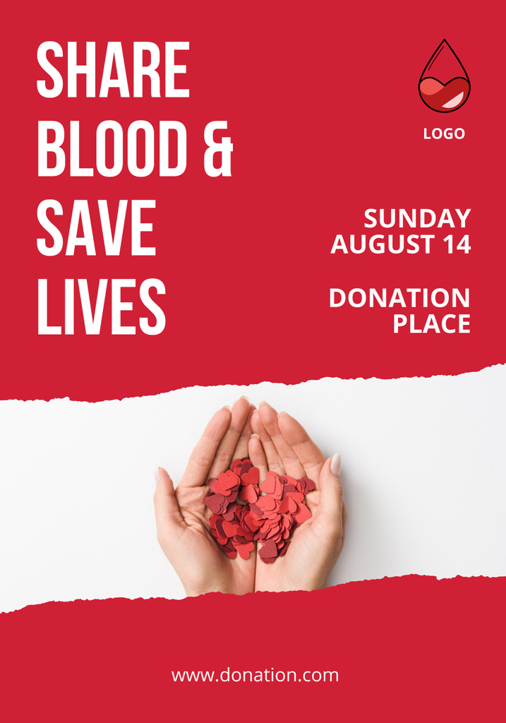 Blood Donation Motivation on Red Poster 28x40in Tasarım Şablonu