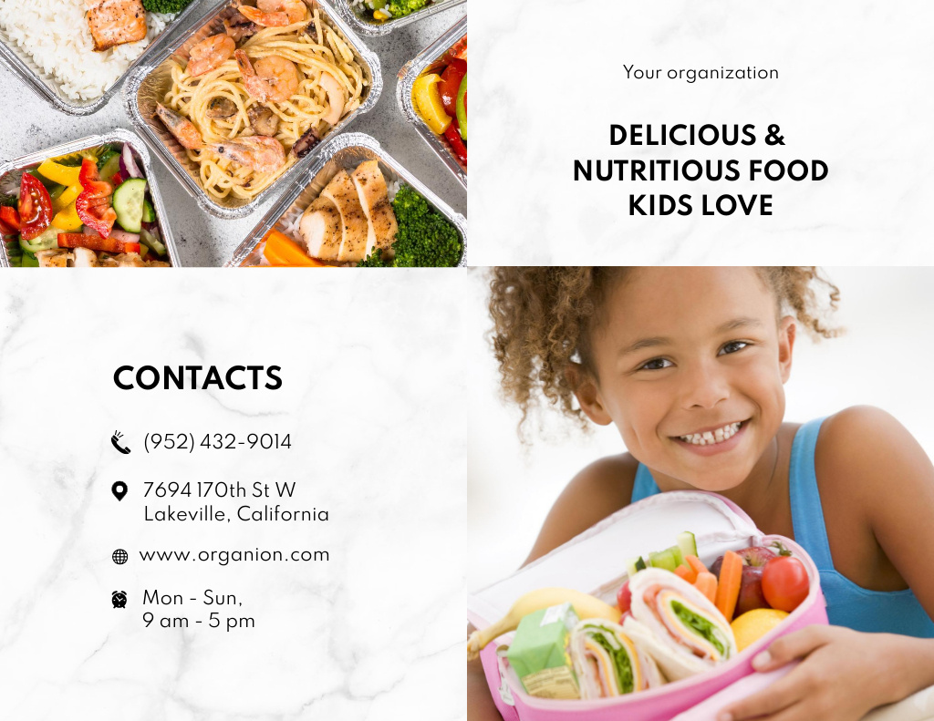 Healthy Foods for Kids In Boxes In White Brochure 8.5x11in Bi-fold Design Template