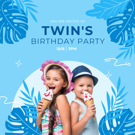 Plantilla de diseño de Anuncio de fiesta de cumpleaños de gemelos Instagram 