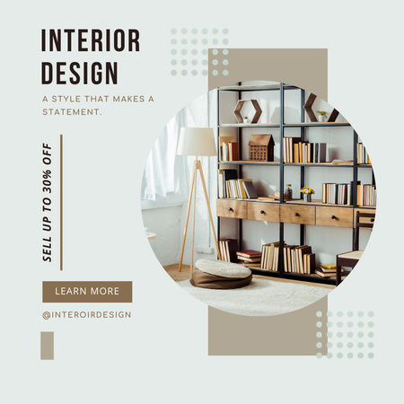 Designvorlage Innenarchitekturanzeige mit stilvollem Bücherregal für Instagram AD