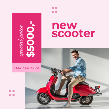 Advertisement of New Scooter with Attractive Young Man Instagram Design Template