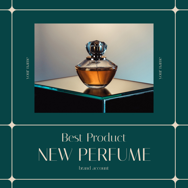 Elegant Perfume Ad in green frame Instagram tervezősablon