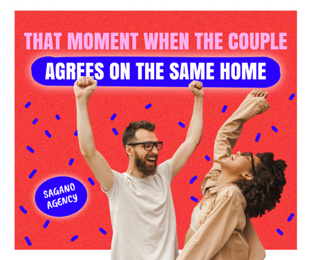 Funny Joke about Real Estate with Happy Couple Facebook Design Template