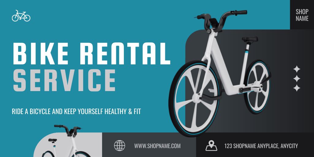 Bicycle Rental Services Ad on Blue Twitter – шаблон для дизайна