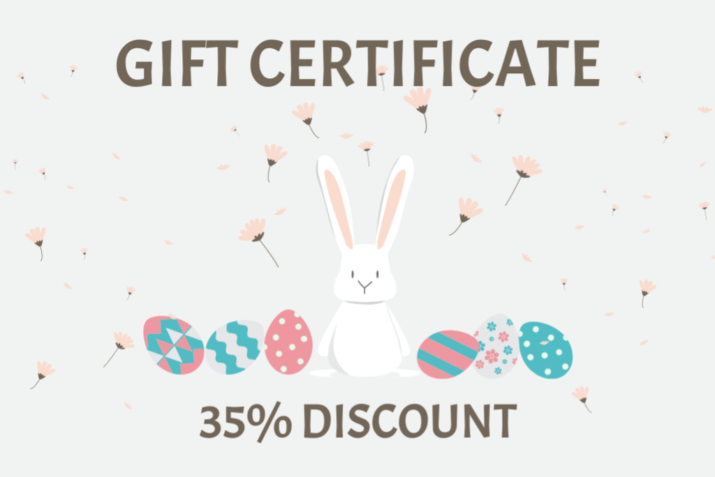 Ontwerpsjabloon van Gift Certificate van Easter Sale Offer with Cute Bunny and Painted Easter Eggs