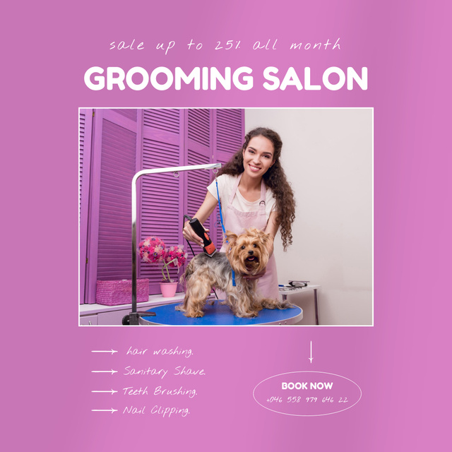 Grooming Salon Promotion With Cute Dog Instagram ADデザインテンプレート