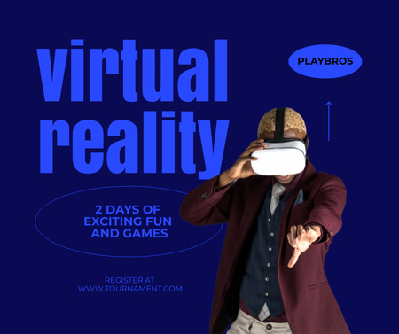 Man in Virtual Reality Glasses Facebook Design Template