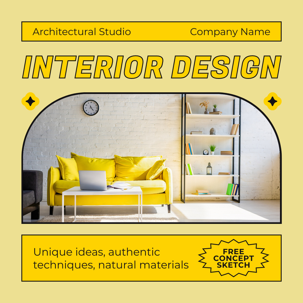 Szablon projektu Interior Design Services with Stylish Room with Yellow Furniture Instagram AD