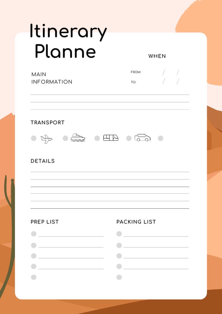Travel Planner with Desert Illustration Schedule Plannerデザインテンプレート