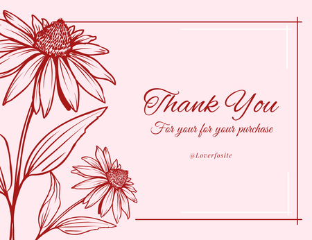 Obrigado por sua mensagem de compra com ilustração de flores Thank You Card 5.5x4in Horizontal Modelo de Design