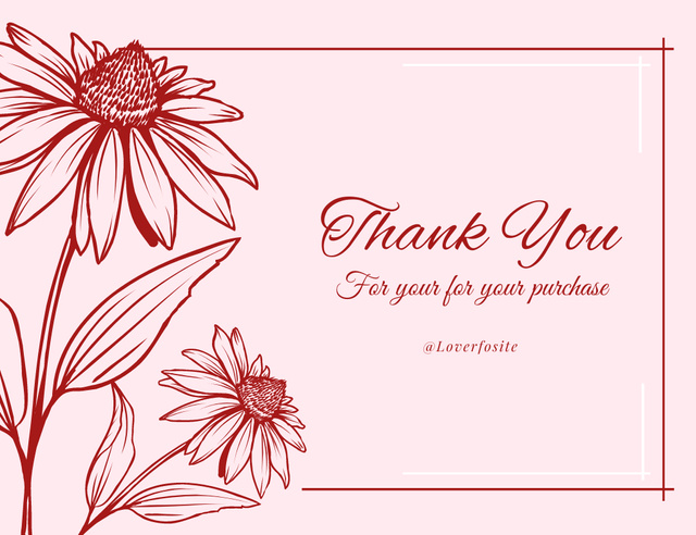 Thank You for Purchase Notification with Sketch of Field Flowers Thank You Card 5.5x4in Horizontal – шаблон для дизайну