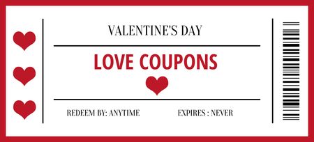 Valentine's Day Offers with Red Hearts Coupon 3.75x8.25in Design Template