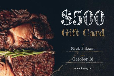 Restaurant Offer with Delicious Grilled Steak Gift Certificate Design Template