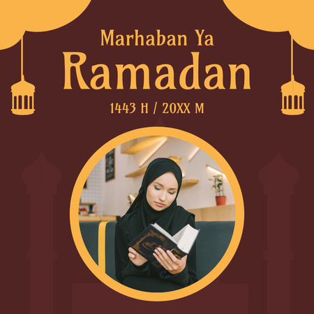 приветствие рамадана с красивой мусульманкой Instagram – шаблон для дизайна