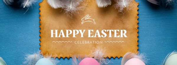 Easter Greeting with Colorful Eggs and Feathers