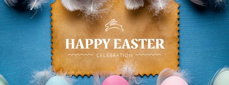 Ontwerpsjabloon van Facebook cover van Easter Greeting with Colorful Eggs and Feathers