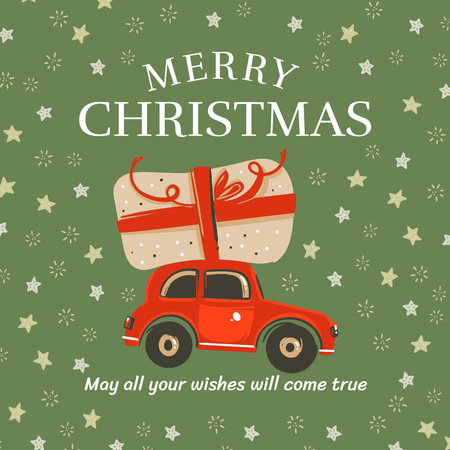 Cute Christmas Greeting with Present on Car Instagram Design Template
