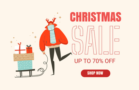 Christmas Sale with Cute Cartoon Illustrated Thank You Card 5.5x8.5in Design Template