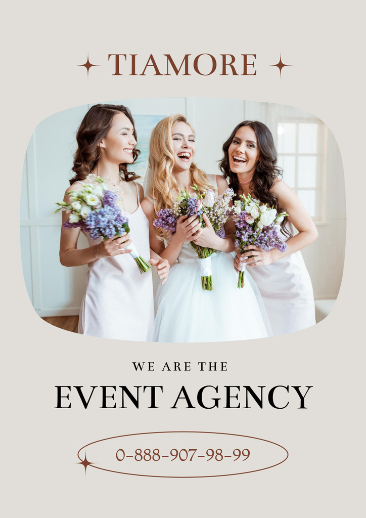 Wedding Agency Ad with Happy Young Brides Poster Tasarım Şablonu