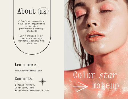 Szablon projektu Beauty Services Offer with Woman in Bright Makeup Brochure 8.5x11in Bi-fold