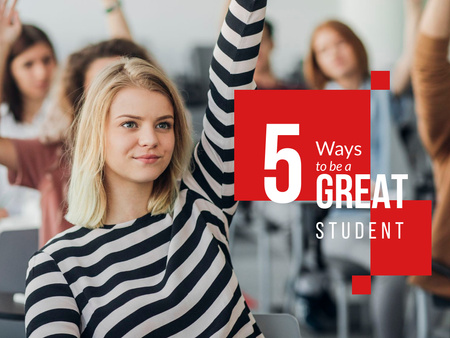Education Tips with Student Raising Hand in Class Presentation Design Template