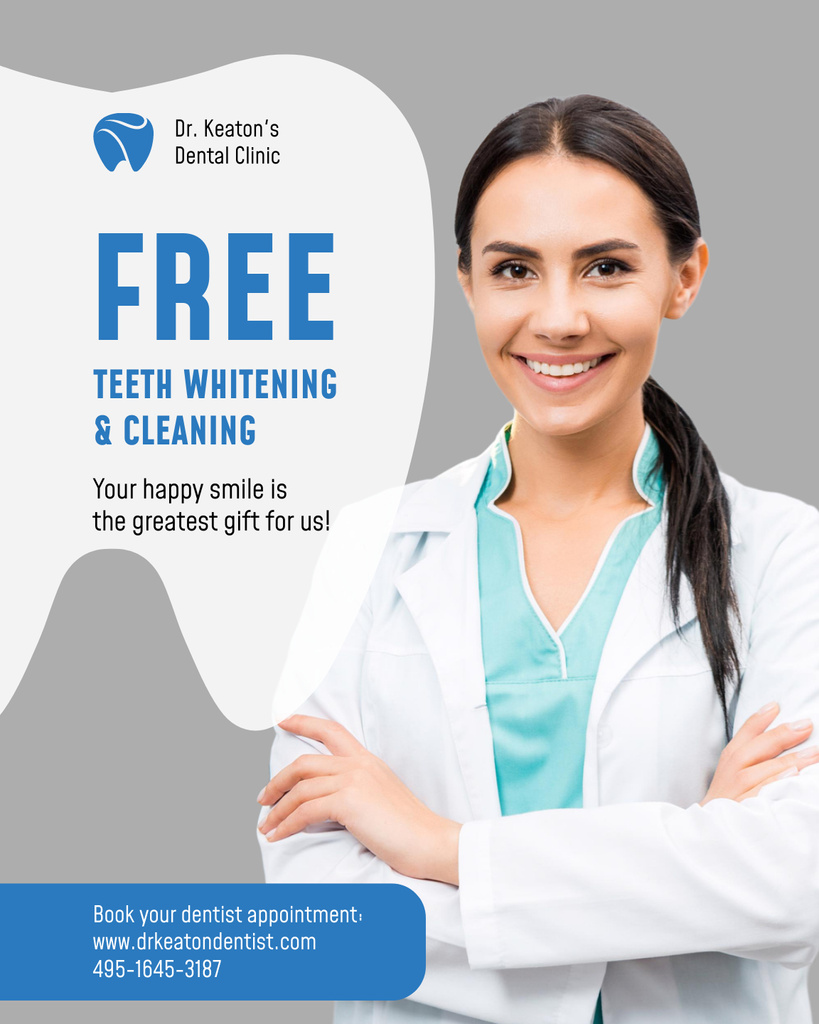 Free Teeth Whitening and Cleaning Poster 16x20in Πρότυπο σχεδίασης