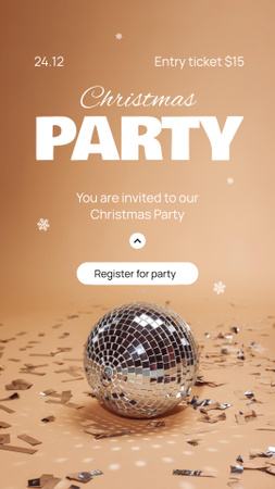 Christmas Party Announcement with Disco Ball Instagram Story Modelo de Design