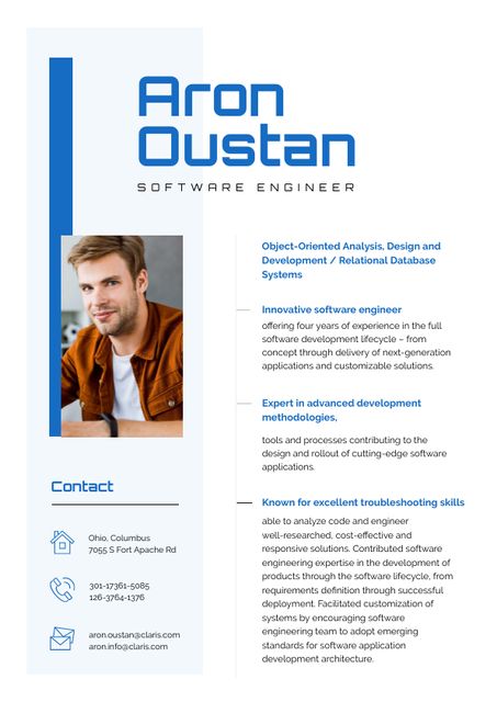 Platilla de diseño Software Engineer Professional Skills and Experience  Resume