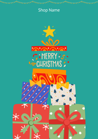 Christmas Greetings with Tree made of Colorful Presents Poster Design Template
