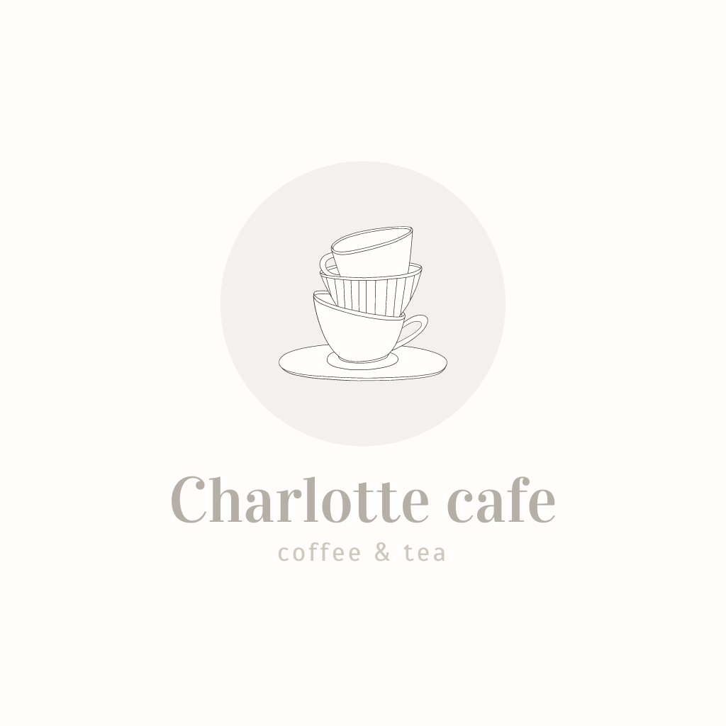 Cafe Ad with Cute Cups Illustration Logo Design Template
