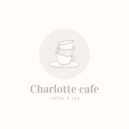 Template di design cafe annuncio con carino tazze illustrazione Logo
