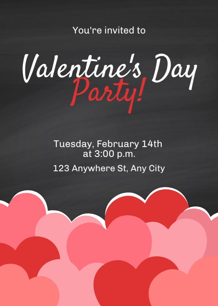 Valentine's Day Party Announcement with Hearts on Grey Invitation – шаблон для дизайна