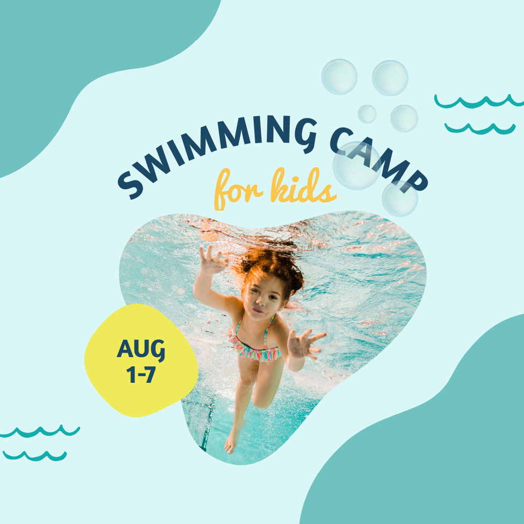 Swimming Camp for Kids Instagram Tasarım Şablonu