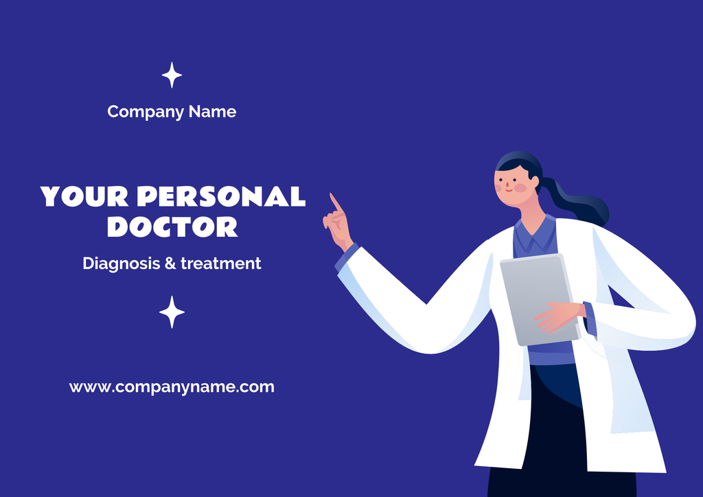 Medical Services Offer with Doctor in Uniform on Blue Poster B2 Horizontal Design Template