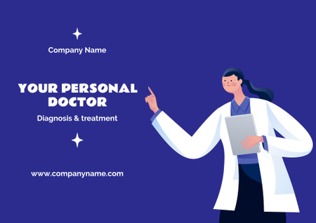 Medical Services Offer with Doctor in Uniform on Blue Poster B2 Horizontal – шаблон для дизайна