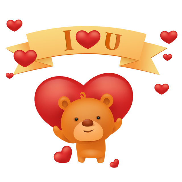 Teddy bear with Heart and Ribbon on Valentine's Day Animated Post Tasarım Şablonu