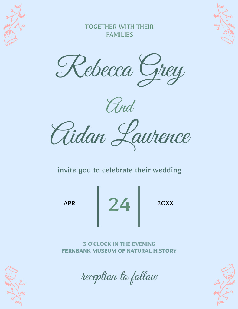 Template di design Elegant Wedding Alert on Blue Invitation 13.9x10.7cm