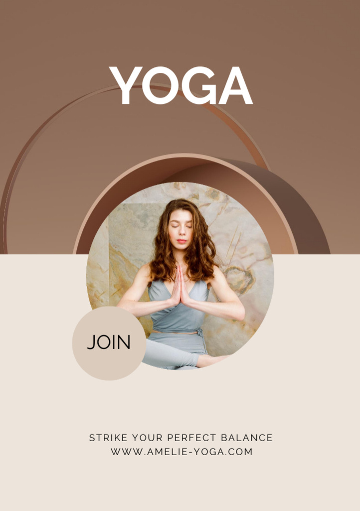 Online Yoga Classes Promotion In Beige Flyer A5 Design Template