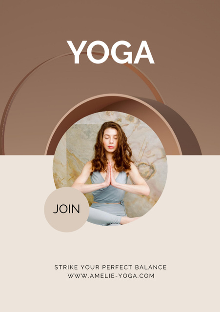 Online Yoga Classes Promotion In Beige Flyer A5 Design Template