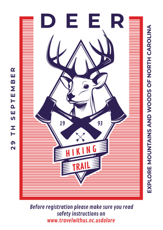 Hiking Trail Advertisment with Deer Icon Flyer A6 Tasarım Şablonu