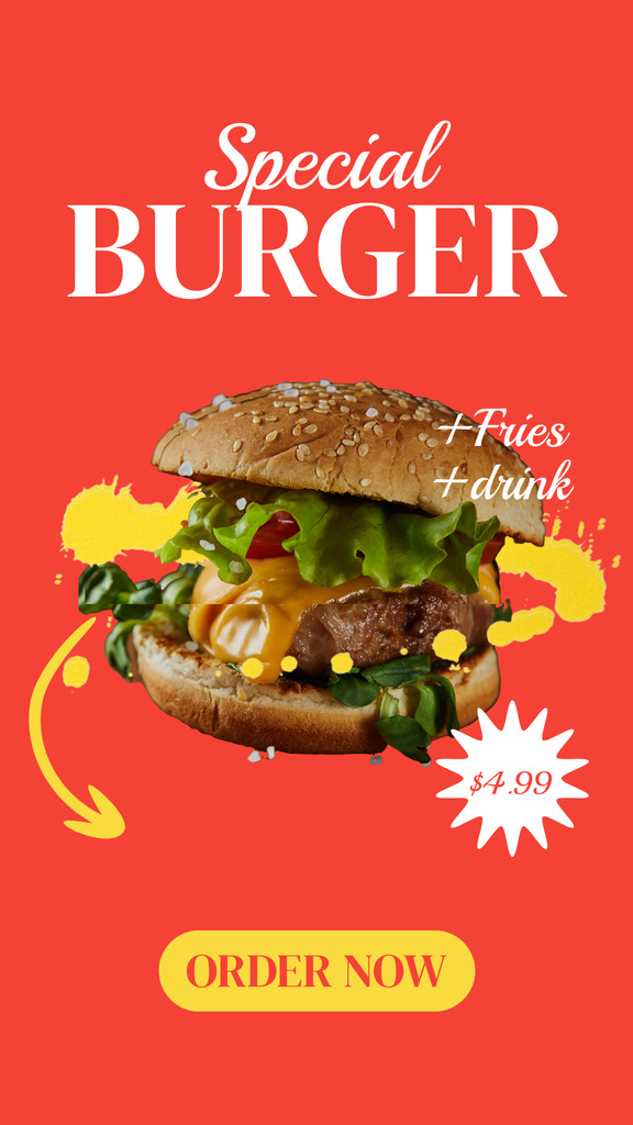 Template di design Special Burger Offer in Coral Background Instagram Story