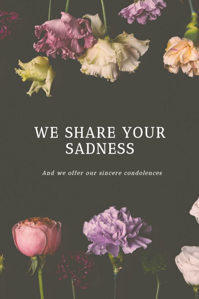 Sympathy Words With Flowers on Olive Postcard 4x6in Vertical Design Template