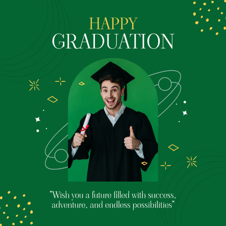 Designvorlage Happy Guy Graduate auf Grün für LinkedIn post