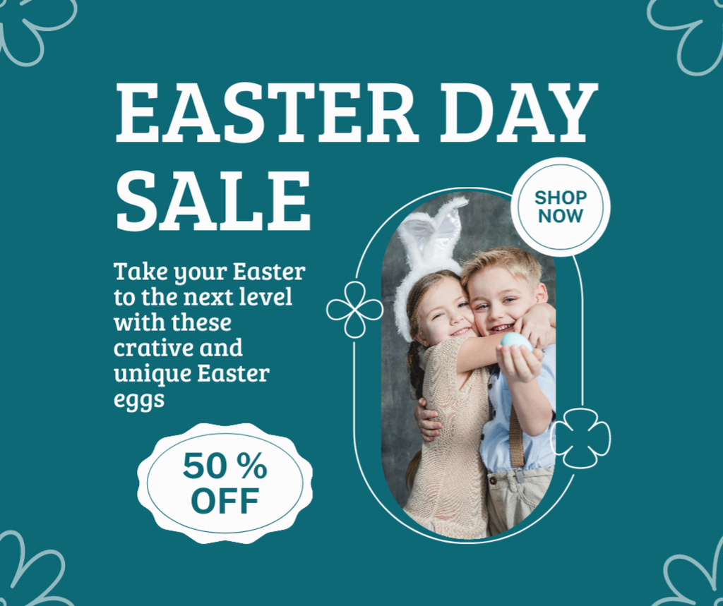 Easter Day Sale Promo with Cute Little Kids Facebook Design Template