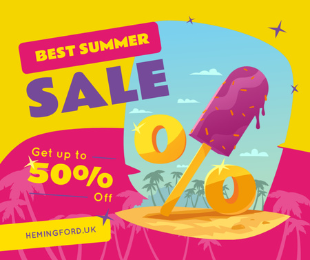 Designvorlage Sommer Sale mit schmelzendem rosa Eis für Facebook