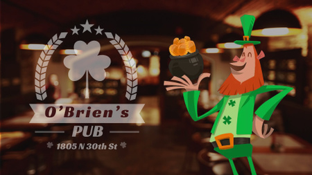 Saint Patrick's Leprechaun with Coins in Pub Full HD video Design Template