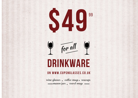Drinkware Sale Glass with red wine Postcard Design Template