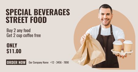 Street Food Ad with Special Beverages Facebook AD Design Template