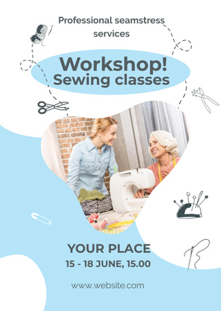 Sewing Workshop With Professional Seamstress Flayer Design Template